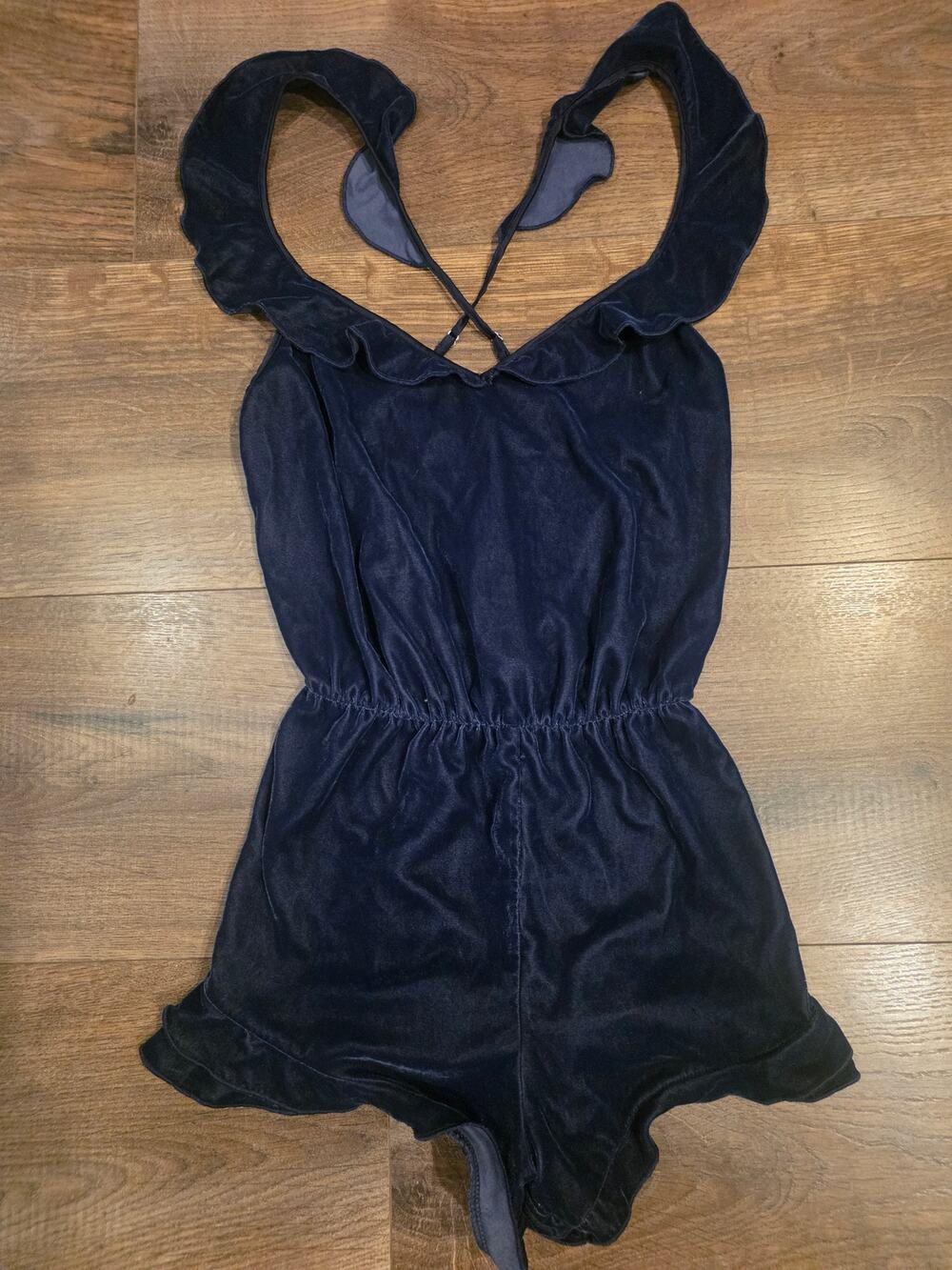 Victoria's Secret Navy Blue Velvet Ruffle Romper - Women's Size XS